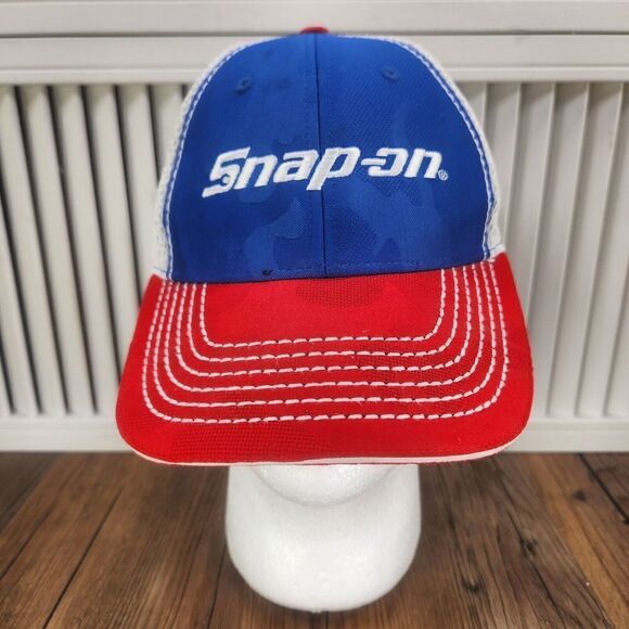Choko Snap-On Hat Cap Snapback Red White Blue USA Mesh Tools Mens Dad Authentics - Picture 2 of 10